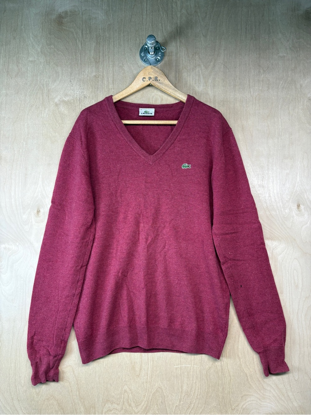 Lacoste Men's Pure Wool V-Neck Sweater in Wine Red